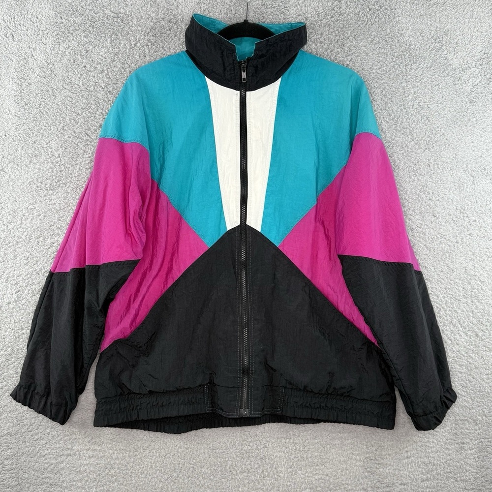 Vintage Current Seen Windbreaker Jacket Women's Medium Teal Ski 80s 90s Colorful